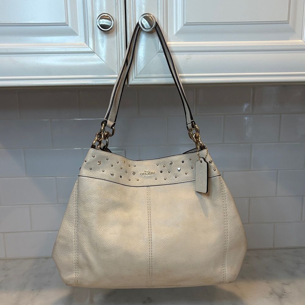 Coach Bag Purse Handbag Leather Lexy Stardust Stud Pebbled Shoulder Pocketbook